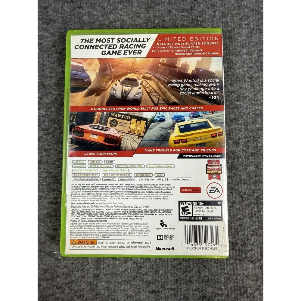 Need For Speed Most Wanted Xbox 360 Game Limited Electronic Arts NTSC-U/C